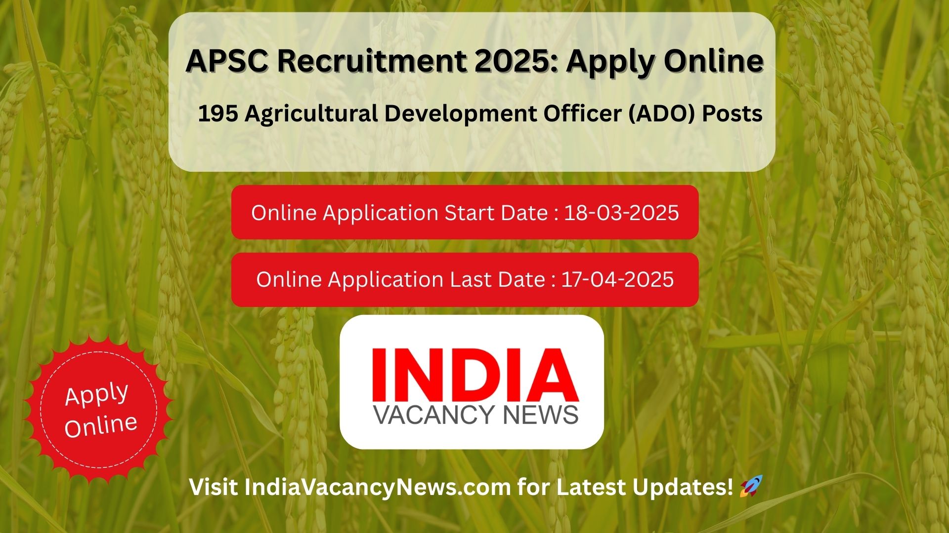 APSC 195 ADO Posts Recruitment 2025 Apply Online now